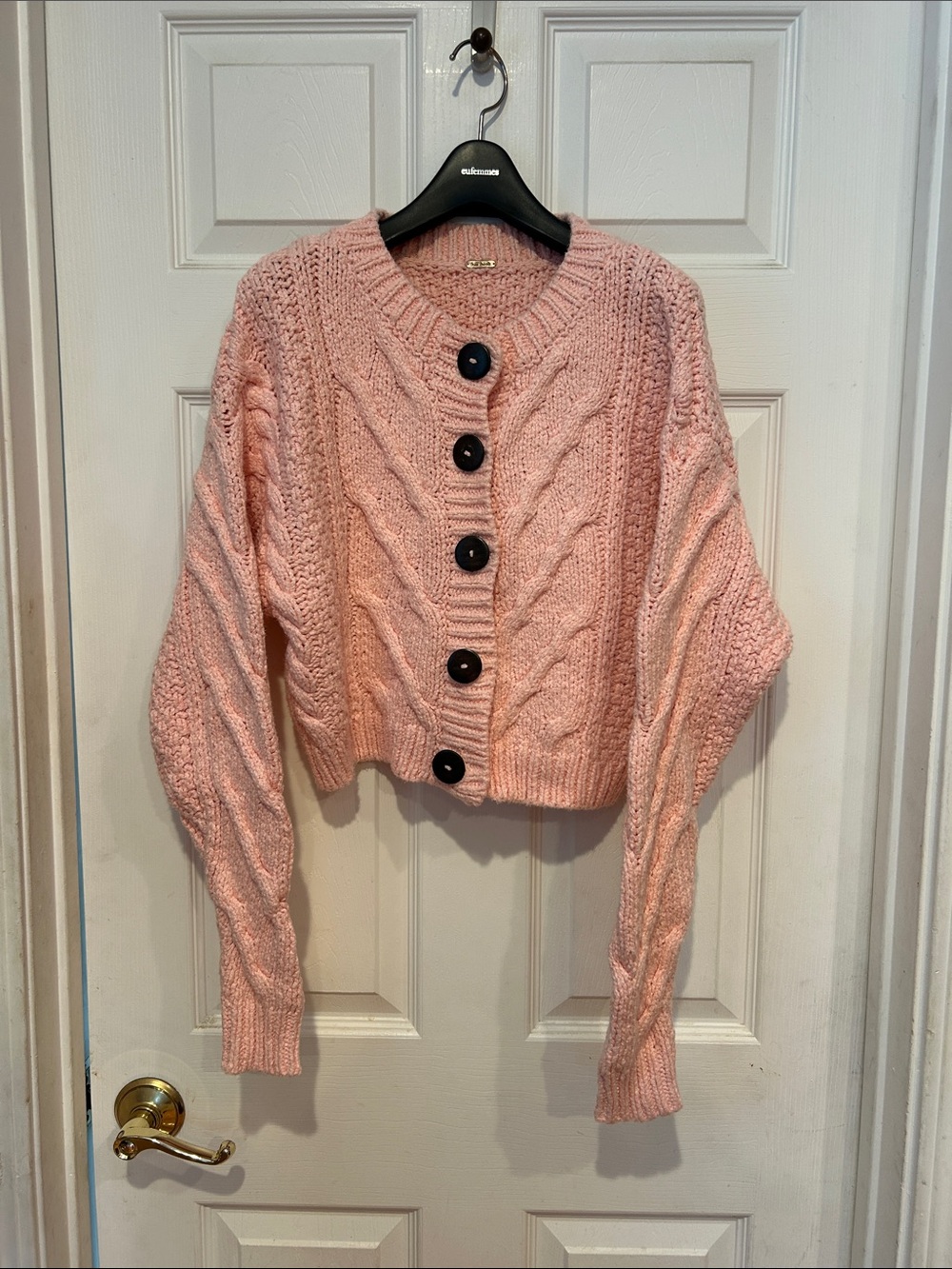 Free People Pink Cable-Knit Button Cardigan